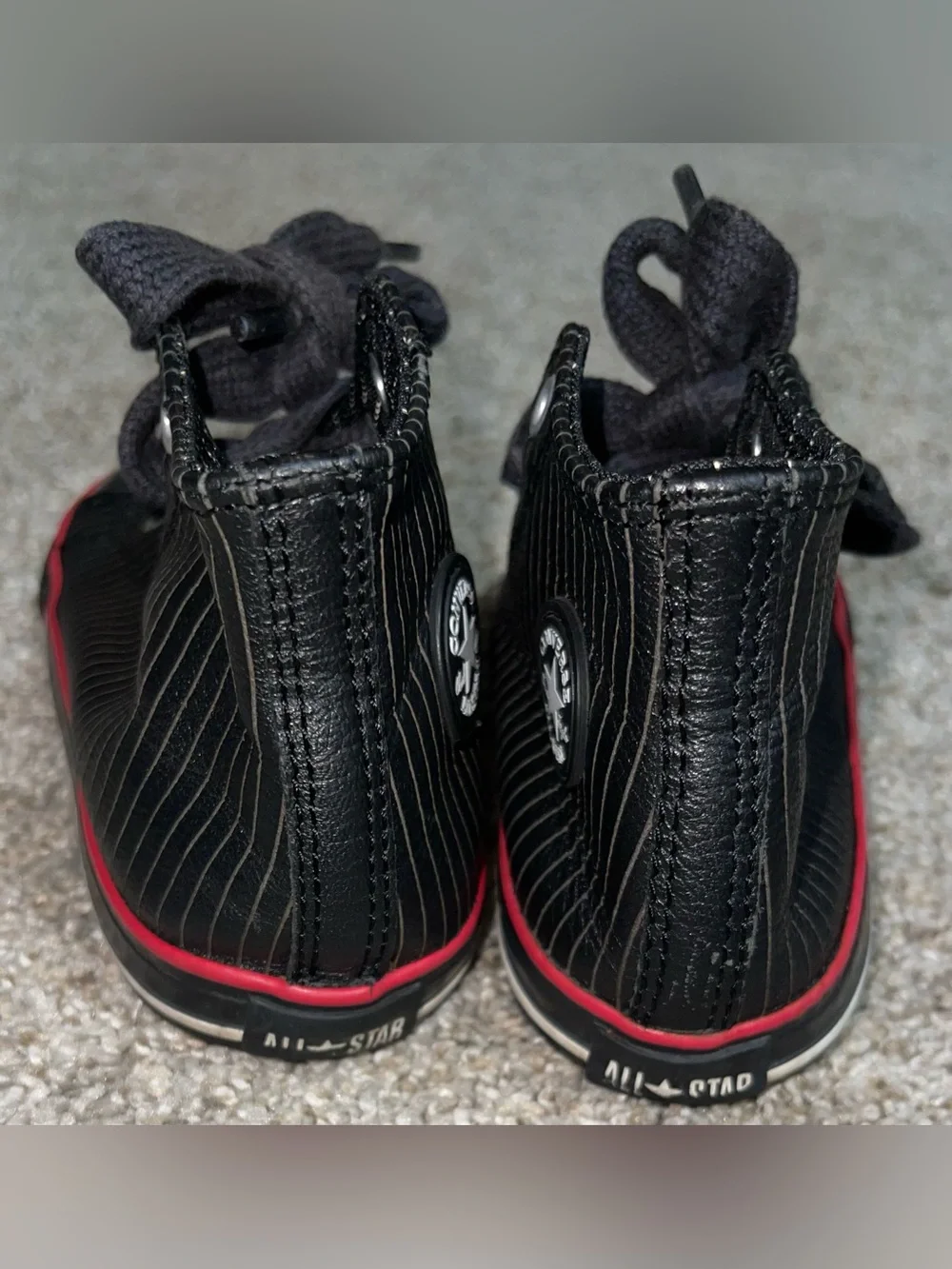Converse All Star toddler 9 black leather pin stripe shoes
